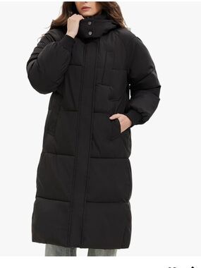 Women's Black Long Puffer Coat with High Collar